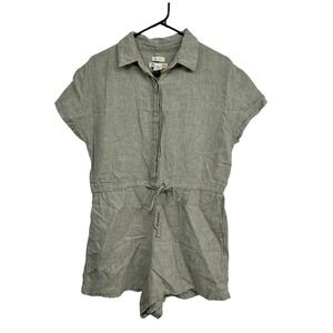 C&C California 100% Linen Sage Romper Medium Coastal Resort Minimalist